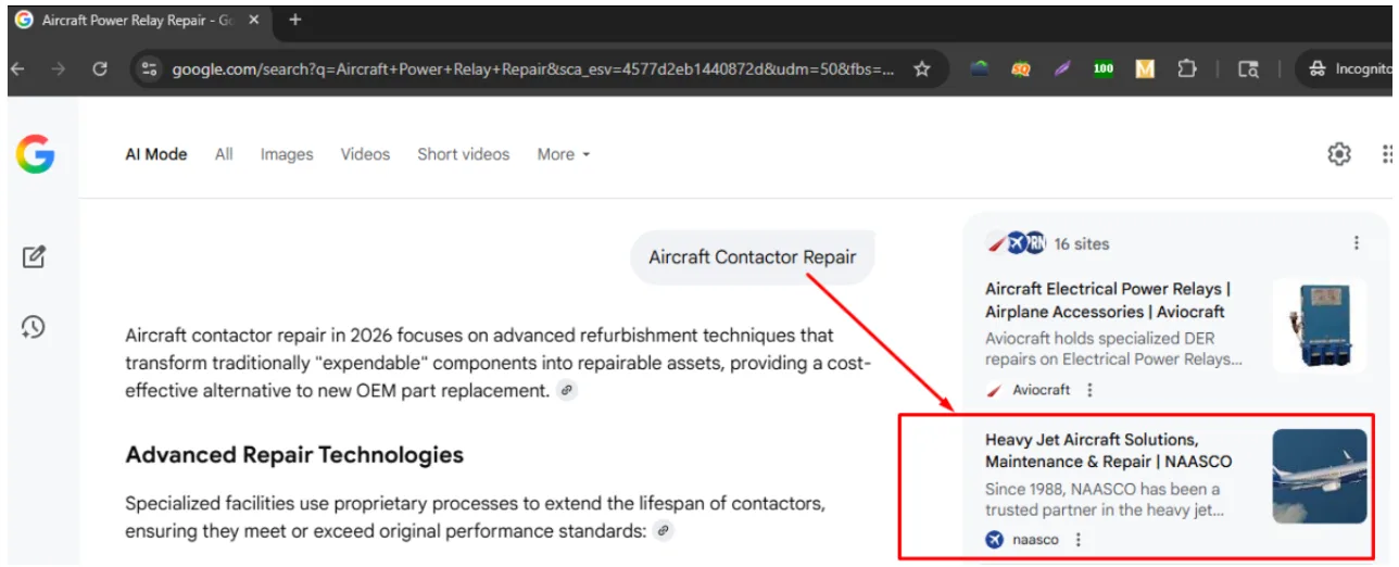 google search results after