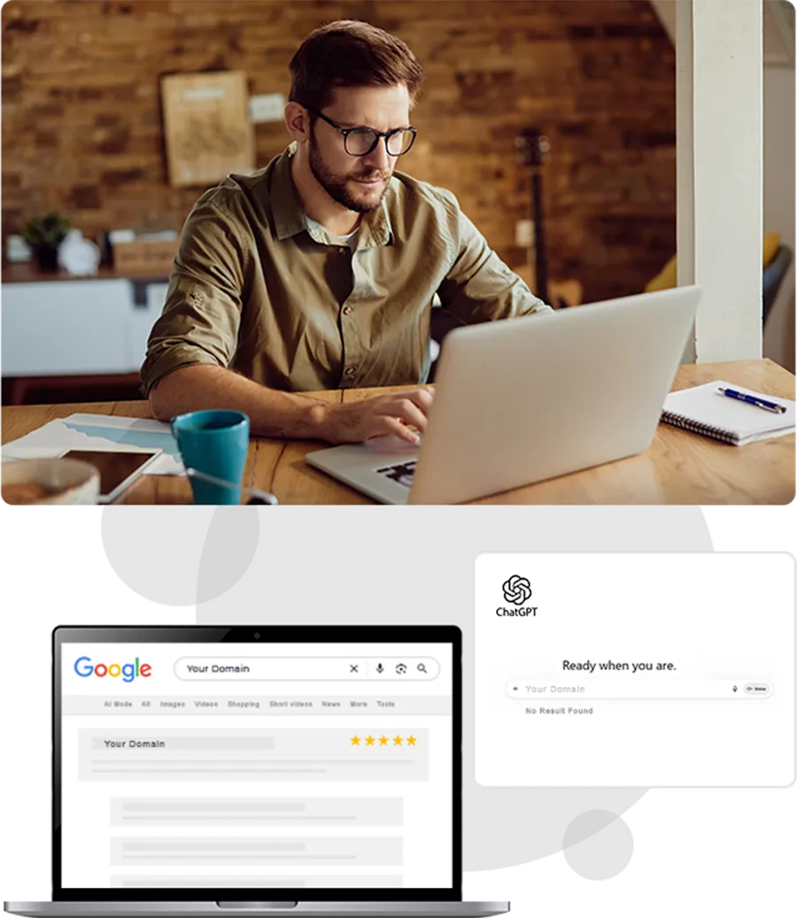 Man analyzing website SEO performance on a laptop Man analyzing website SEO performance on a laptop