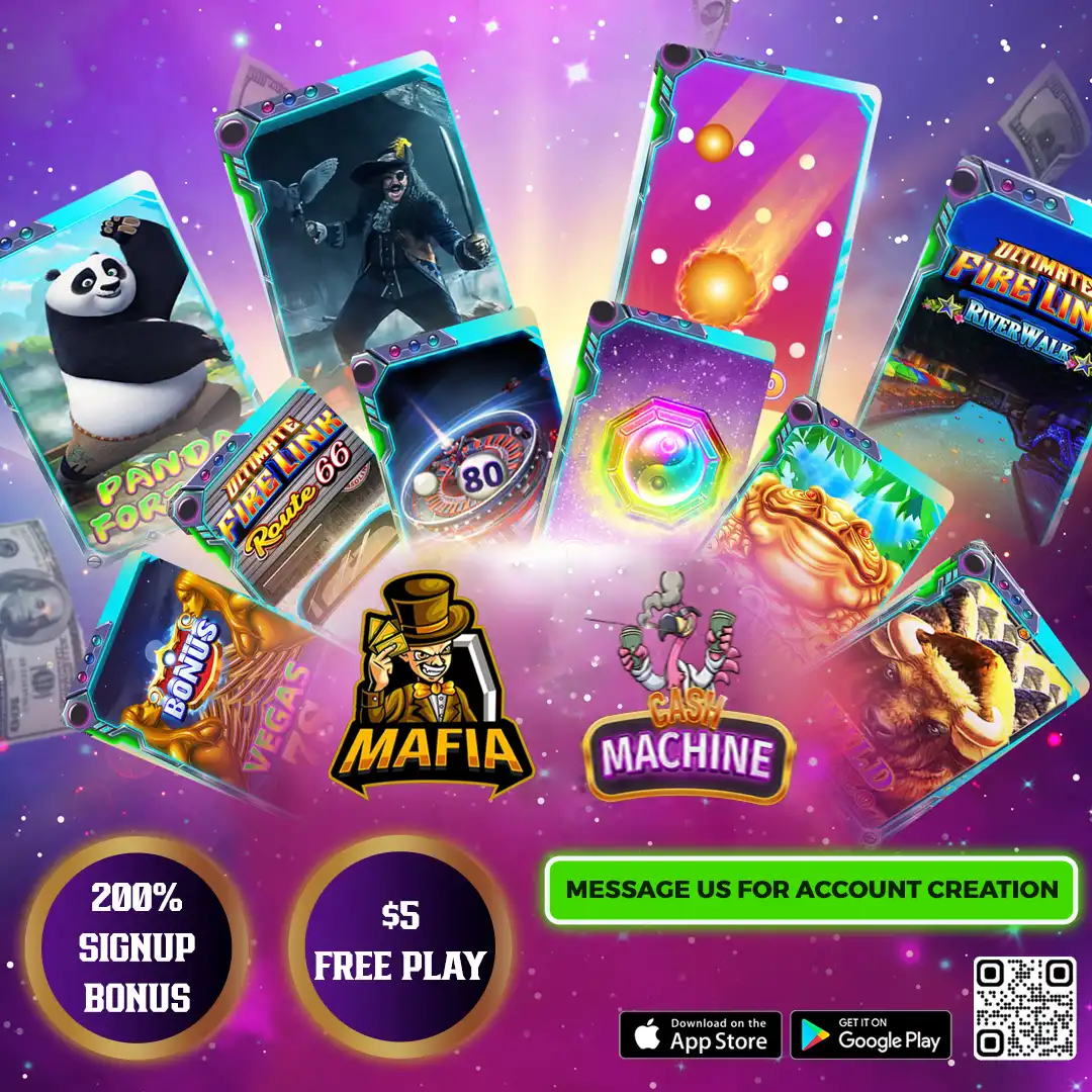 Cash Machine Mafia Gaming App Social Media Post – Ingenious Netsoft Portfolio Cash Machine Mafia Gaming App Social Media Post Design – 200% Signup Bonus and 5 Dollar Free Play – Ingenious Netsoft Portfolio