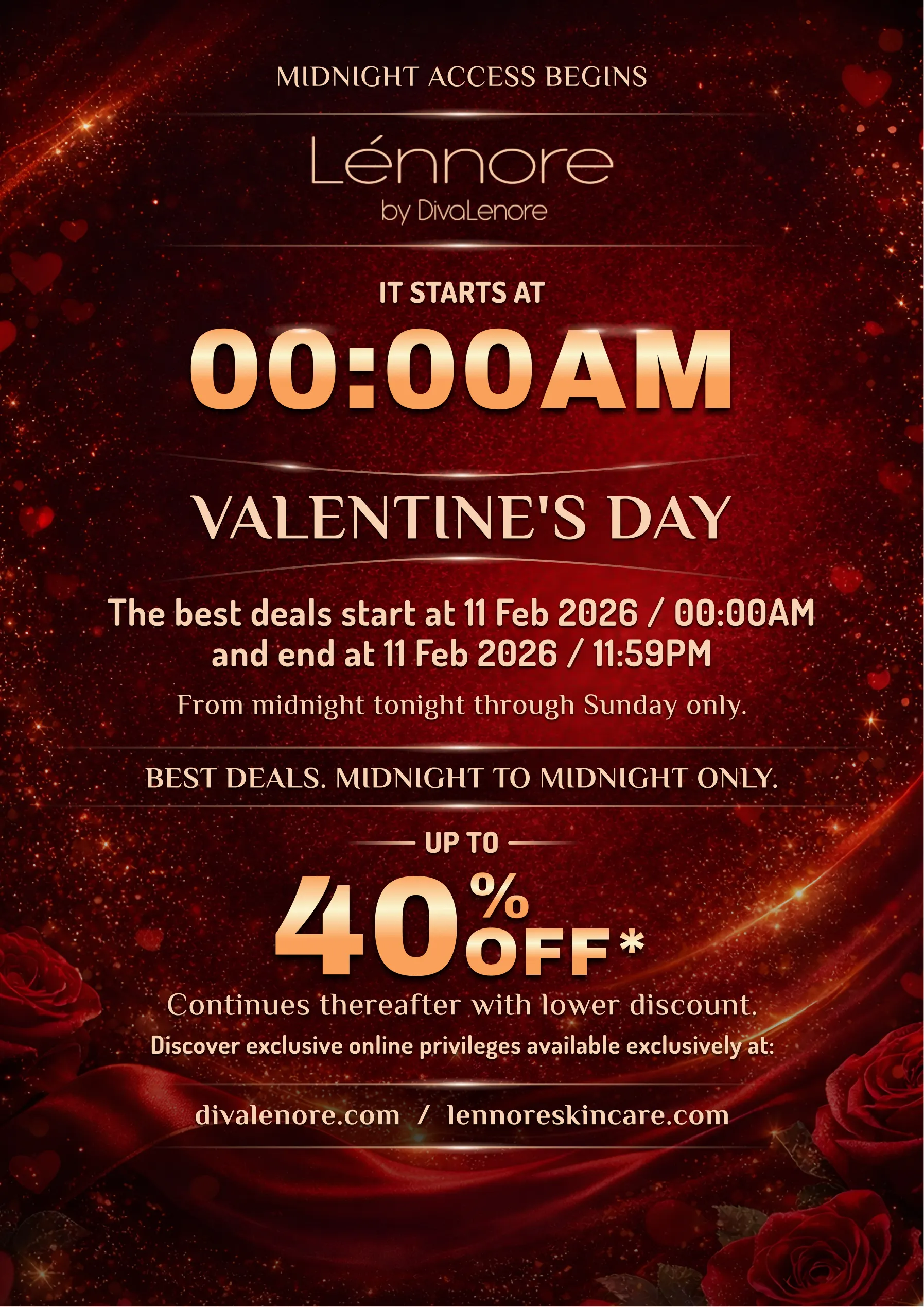 Lennore DivaLenore Valentines Day Sale Flyer – Ingenious Netsoft Portfolio Lennore by DivaLenore Valentines Day Midnight Sale 40 Percent Off Promotional Flyer Design – Ingenious Netsoft Portfolio