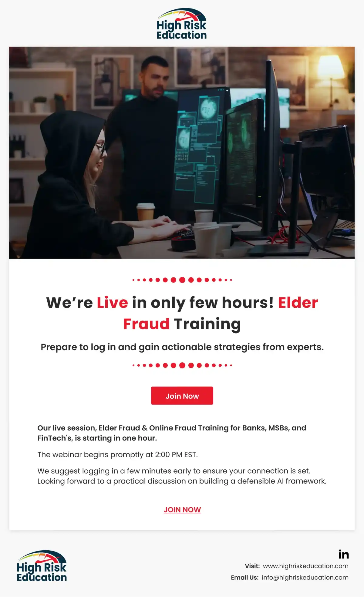 High Risk Education Elder Fraud Training Live Email – Ingenious Netsoft Portfolio High Risk Education Elder Fraud Training Going Live Email Marketing Design – Ingenious Netsoft Portfolio