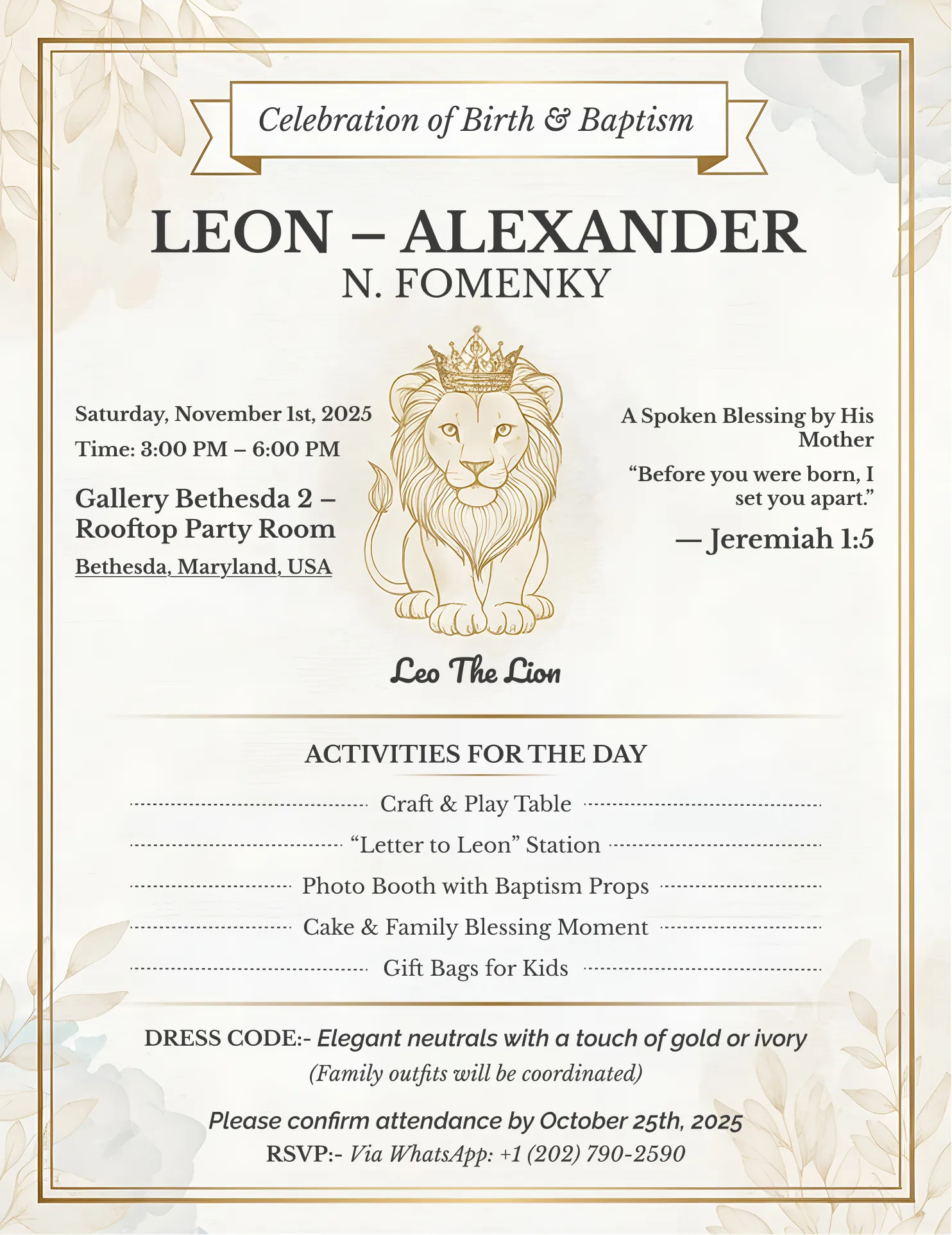 Leon Alexander Baptism Elegant Invitation Design – Ingenious Netsoft Portfolio Leon Alexander Fomenky Celebration of Birth and Baptism Elegant Invitation Design – Bethesda Maryland – Ingenious Netsoft Portfolio