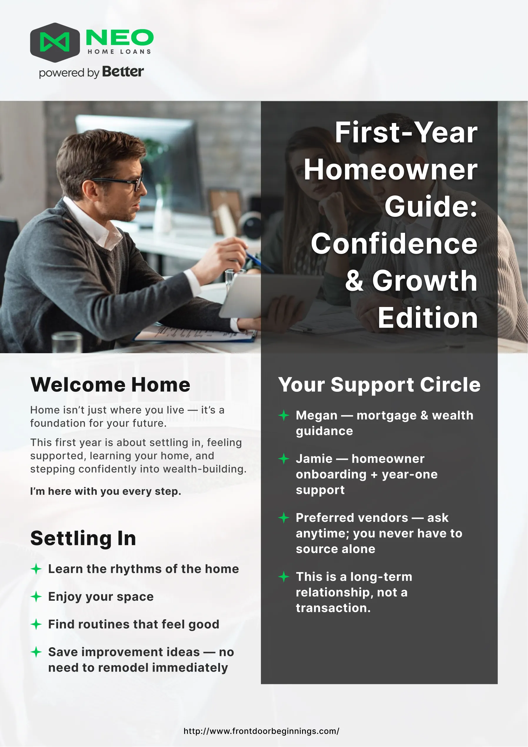 Neo Home Loans First-Year Homeowner Guide Flyer V1 – Ingenious Netsoft Portfolio Neo Home Loans Front Door Beginnings First-Year Homeowner Guide Confidence and Growth Edition Flyer Design V1 – Ingenious Netsoft Portfolio