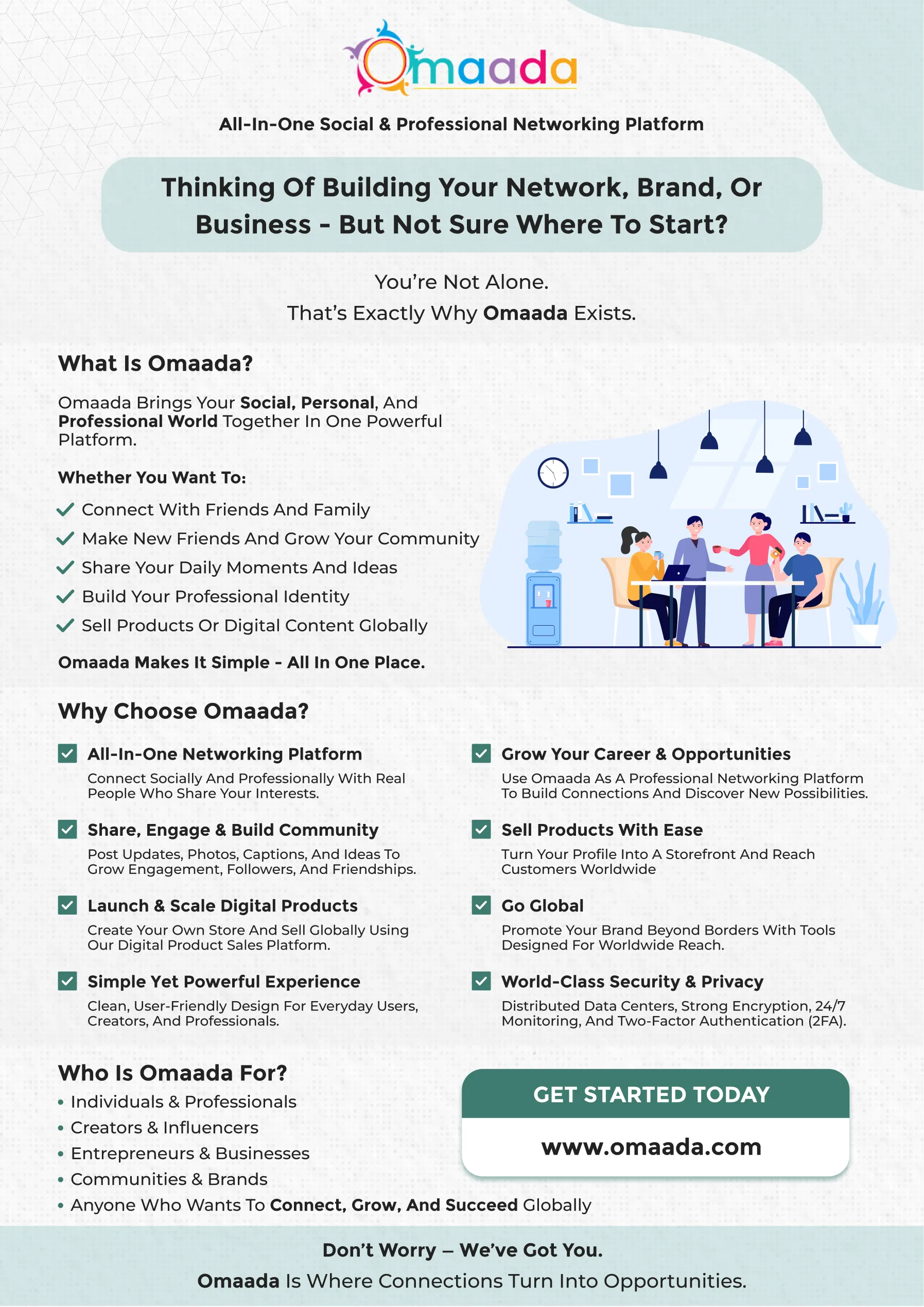 Omaada Networking Platform One-Pager V1 – Ingenious Netsoft Portfolio Omaada All-in-One Social and Professional Networking Platform One-Pager Design Version 1 – Ingenious Netsoft Portfolio
