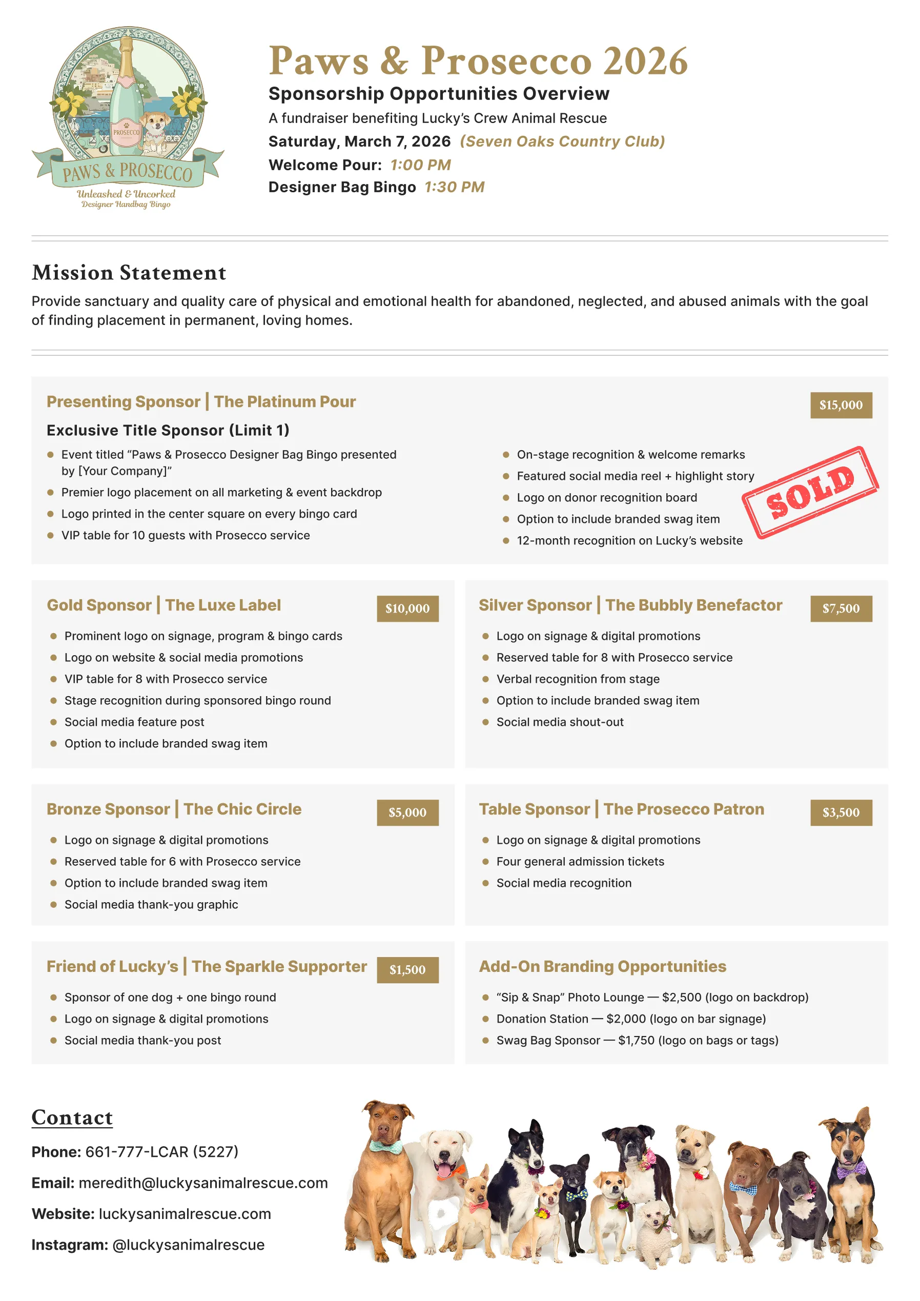 Paws and Prosecco 2026 Sponsorship Brochure – Ingenious Netsoft Portfolio Luckys Crew Animal Rescue Paws and Prosecco 2026 Sponsorship Opportunities Brochure Design – Ingenious Netsoft Portfolio