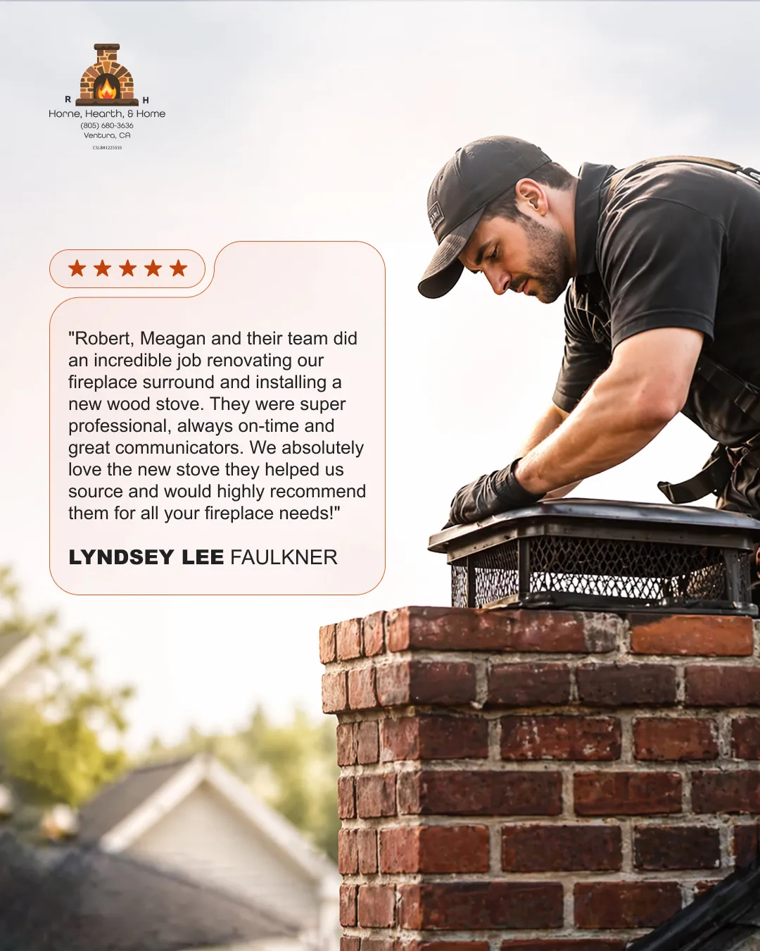 Horne Hearth Home Customer Review Social Media Post – Ingenious Netsoft Portfolio Horne Hearth and Home Fireplace Services 5-Star Customer Review Social Media Post Design – Ingenious Netsoft Portfolio