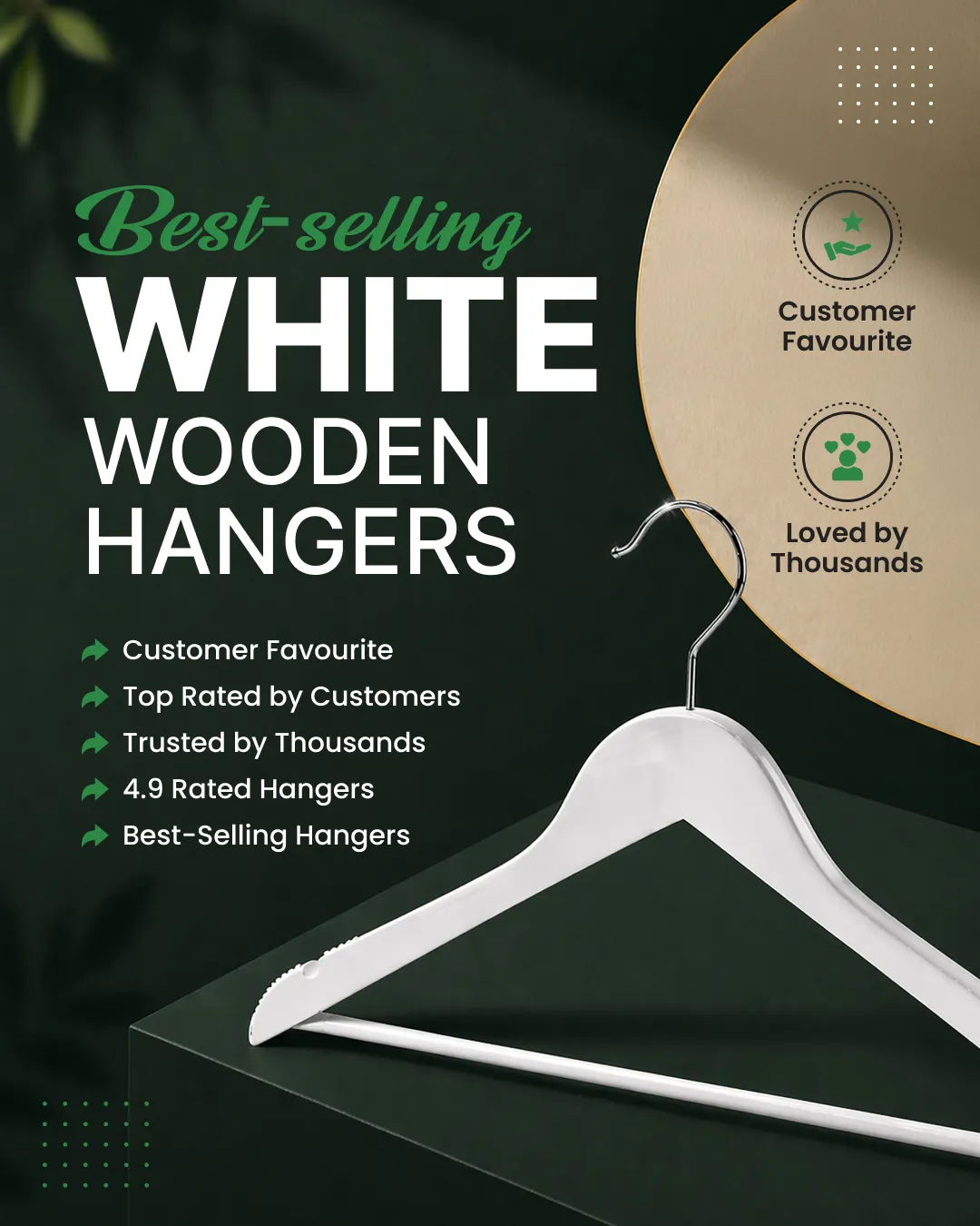 White Wooden Hangers Product Social Media Post – Ingenious Netsoft Portfolio Best-Selling White Wooden Hangers Customer Favourite 4.9 Rated Product Social Media Post Design – Ingenious Netsoft Portfolio